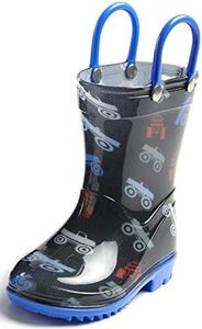 Toddler and Kids Rain Boots with Easy On Handles - Boys and Girls Colors and Designs – by Puddle Play, Boys Monster Trucks, 9 Toddler