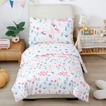 STYHO Floral Duvet Cover Set Single Size Flower Butterfly Print Bedding Set for Girls Junior Children Kids Reversible Design Ultra Soft Quilt Cover(White/Pink, Single)