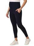 The Mom Store Comfy Maternity Leggings | Comfortable | Soft | Pre and Post Pregnancy | 95% Cotton 5% Lycra | Color - Navy Blue | Size - M