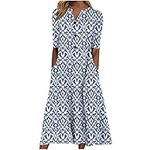 Midi Dresses for Women UK Short Sleeve V Neck Button Floral Dress Summer Casual Loose Fit Long Dresses with Pockets Comfy Lounge T Shirts Dress Beach Holiday Plus Size Elegant Sundress Sale