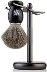 Miusco Natural Badger Hair Shaving Brush and Shaving Stand Set, Dark Chrome, Black, Compatible with Safety Razor, Cartridge Razor and Disposable Razor