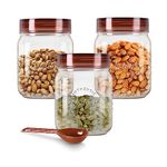 MILTON Vintage Airtight Containers with Spoons for Kitchen Storage, Food Grade Plastic, Stackable & Transparent Organizer Jars, Masala Dabba, Set of 3 (500 ml each) for Tea, Coffee, Sugar, Dry Fruits