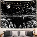 Zussun Black and White Tapestry Starry Night Mountain Tapestries for Bedroom Aesthetic Moon and Stars Tapastry's Wall Hanging Dark Nature Forest Wall Tapestry for Living Room Dorm (48'' × 36'')