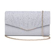 MUDUO Glitter Clutch Purses for Women Evening Bags and Envelope Handbags Prom Purse (Silver)