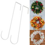 ZningEsxi 12" Wreath Hanger for Front Door 2 Pack Metal Over Hook Hangers Christmas Halloween Wreaths Decor for Hanging Coat Towel Plant Hooks(White)