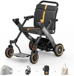 Foldable Electric Wheelchair Rollator Walker Combo for Adults & Seniors, Lightweight Motorized Transport Wheelchair with PAi Smart Safety System, Airline Approved, Travel Size, 18 Miles Range, Grey