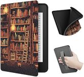 ERUNTO Case for 6.8-inch Kindle Paperwhite and Paperwhite Signature Edition, TPU Cover with Cloth Texture and Hand Belt on The Back, Magnetic Shell Cover with Smart Wake-up/Sleep(Gold Bookshelf)