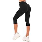 SINOPHANT High Waisted Capri 3/4 Length Leggings for Women, Buttery Soft Elastic Opaque Tummy Control Leggings, Cropped Trousers for Workout Gym Yoga(Black, XXL)