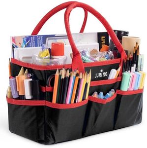 Jjring Craft and Art Organizer Tote Bag - 600D Red Nylon Fabric Art Caddy with Pockets - for Art, Craft, Sewing, Medical, and Office Supplies Storage