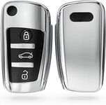 JVCV® Car Key Cover Compatible with Audi A1 A3 A6 Q2 Q3 Q7 TT TTS R8 S3 S6 RS3 Folding Key (Silver)