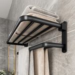 Towel Holder with 2 Bars Wall Mounted,Self Adhesive Rail,Aluminum Rack For Bathroom,Matte Black 60cm(24inch)