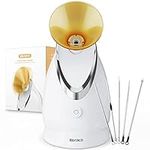 EZBASICS Facial Steamer Ionic Face Steamer for Home Facial, Warm Mist Humidifier Atomizer for Face Sauna Spa Sinuses Moisturizing, Unclogs Pores, with Stainless Steel Skin Kit (Golden)