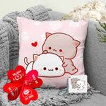 Cronkraft Foam Printed Cushion Cover & Keychain Love Card Peach Goma, Milk Mocha Bear Panda, Bubu Dudu Gift For Girlfiend Boyfriend Anniversary Wedding Birthday For All Occasions