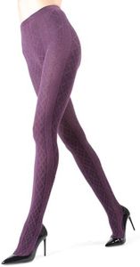 MeMoi Juneau Diamonds Cotton Tights for Women, Cozy and Elegant Sweater Tights - Sizes Small to X-Large, Grape Heather, S-M