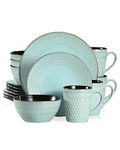 vancasso PLUVO Embossed Dinner Set, Stoneware Vintage Look Green Dinnerware Tableware, 16 Pieces Dinner Service Set for 4, Include Dinner Plate, Dessert Plate, Cereal Bowl and Mug