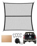 FoundGo 120x120cm Single Layer Elastic Cargo Net Stretches to 210x210cm Truck Bed Net Luggage Net for Truck Motorhome Van Pickup incl.4x Steel Carabiners + 4x ABS Hooks + 2x straps