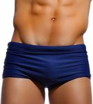 TADDLEE Men Swimwear Brazilian Cut Blue Swimsuits Swim Bikini Brief Board Shorts (S, Blue)