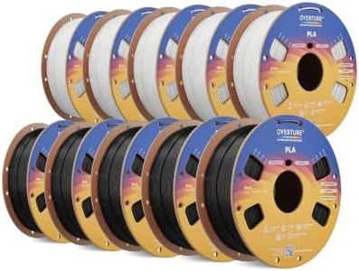 OVERTURE 10KG Bundle PLA Filament 1.75mm, Neatly Wound 3D Printer Filament 10 Pack 1kg Spool (22.2lbs), Dimensional Accuracy +/- 0.02 mm, Fit Most FDM 3D Printers (Black*5 & White*5)