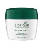 Biotique Coconut Brightening Instant Glow Cream| Lightweight and Non-Greasy | Reduces Dark Spots and Protects Ageing | Nourished and Moisturized Skin |100% Botanical Extracts| All Skin Types | 175gm