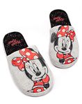 Disney Minnie Mouse Slippers for Women | Ladies Adults Animated House Shoes Merchandise Gifts for Her | Grey Foam Slip On 3-4 UK