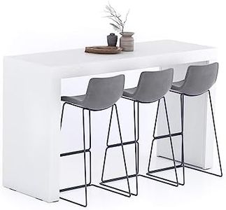 Mobili Fiver, Tavolo Alto Evolution 180x60, Bianco Frassino, Tavolo Penisola Cucina per 6 persone, Made in Italy