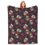 Skull Blanket Skull Gifts Mexican Blanket Fleece Throw Sugar Rose Plush Print for Adult Women Men Boys Friend Girls Soft Lightweight 50" x 60" Bedroom Birthday Decorations Decor Travel All Season