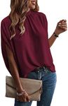 Verdusa Women's Casual Tie Back Dolman Sleeve Mock Neck Blouse Top Burgundy XXL