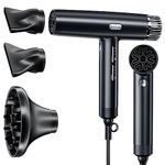 K&K Professional Hair Dryer, 110000 RPM/m Brushless Motor Ionic 1800W Blow Dryer, Low Noise Fast Drying 340g Lightweight Dryer with 3 Speeds 3 Heating for Home, Salon and Travel, Black