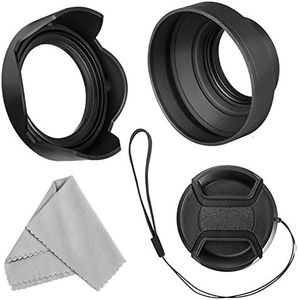 Veatree 55mm Lens Hood Set Compatible with Nikon D3400 D3500 D5500 D5600 D7500 DSLR Camera with AF-P DX 18-55mm f/3.5-5.6G VR Lens, Collapsible Rubber Hood + Reversible Tulip Flower Hood + Lens Cap