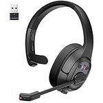 EKSA H1 PLUS Wireless Headsets with Microphone Bluetooth Headset with USB Dongle & AI Noise Cancelling Mic, 99ft Long Wireless Range Over Ear Office Headphones for Laptop/PC/Call Centre/Trucker