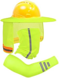 TCCFCCT Hard Hat Sun Shade, Full Brim High Visibility Hard Hat Sun Visor Neck shield and Bandana Face Scarf with Construction Arm Sleeves, Hard Hat Accessories, Hard Hat Not Included, 3 Packs, Yellow