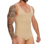 MISS MOLY Mens Full Body Shaper Tummy Control Shapewear Bodysuit Slimming Underwear Tank Top Fajas Para Hombres, Nude, Large