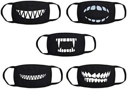 Men Women Dust-proof Full Face Protection Funny Masks Reusable Cotton Face Shield Mouth Cover for Halloween Party Festival Cosplay Outdoor Black 5 Pack