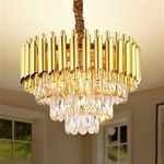 BNK DECOR || Modern Ceiling Lamp 3-Tier Round Crystal Chandelier for Living Room | Modern Ceiling Light Jhumar for Hall for Home Decoration + Free USB Gift + 3 Color LED Light (Full Gold, 300MM)