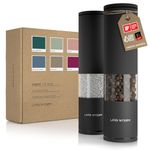 LARS NYSØM Salt and Pepper Mills Set Stainless Steel with Adjustable Ceramic Grinder 2 Pieces I Design Spice Mills Set Manual (Carbon Black)