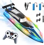 Weslery Remote Control Boat, 2.4 GHZ Waterproof Electric High Speed Boats with 2 Rechargeable Batteries & LED Light Wireless Electric Ship Racing Boat for Kids Adults Children Outdoors (Blue)
