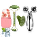 GROFL 3D Manual Roller Face Body Massager with Face Stone Roller Massager with ice roller for face, Ice Face Roller Silicone Facial Cube, ice cube massager Face, Jade Roller and 3D Massager Roller Set Facial Combo Face and Body Massager -Ice Roller with