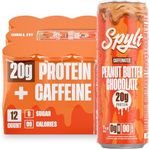 Spylt High Protein Peanut Butter Chocolate Milk with 60mg Caffeine & 20g Protein - 90 Calories, Ready to Drink, Sugar Free, Lactose Free Milk, Perfect for Workout Recovery & Afternoon Pick Me Up - 12 Count