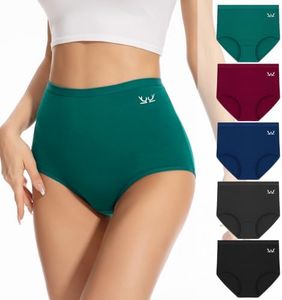 PULIOU Women's High Waisted Cotton Underwear Stretch Briefs Full Coverage Soft Breathable Panties 5 Pack