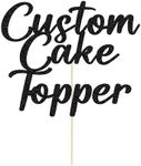 Personalised Cake Topper Custom Happy Birthday Cake Topper Wedding Cake Topper Gifts for Women Men 11 Colors Cake Decorations Glitter Cake Toppers Gifts for Graduation Baby Shower Christmas (Black)