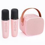 Wowstar Mini Karaoke Machine Kids with 2 Wireless Microphone，Portable Bluetooth Speaker with Wireless Microphone，Toddler Microphone Gift Toys for Girls and Boys Birthday Party Home KTV Picnic（Pink)