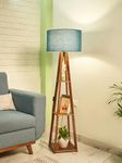 Crosscut Furniture Wooden Floor Lamp with Shelf (Royal Blue). LED Bulb Included- Diwali Decoration Items