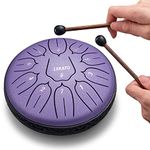 LEKATO Steel Tongue Drum, Mini Handpan Drum 6 Inch 11 Notes D Major, Alloy Steel Percussion Instruments for Meditation Yoga Musical Education, Ethereal Balmy Drum for Adult Beginner, Lavender Purple