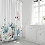 JOYMIN Fabric Floral Shower Curtain Set with 12 Hooks Watercolor Bath Curtain Modern Bathroom Decorative Accessories, Multi-Color Botanical Flowers and Leaves, 72×72 inch