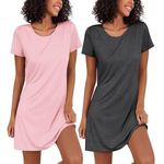 Ekouaer 2 Pack Nightgowns for Women Sleapwear Short Sleeve Night Shirts Soft Sleep Dress Classic Nightdress (Pink+Grey, XX-Large)