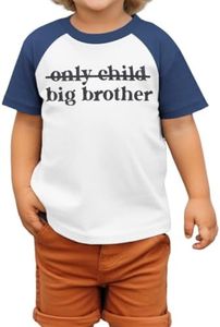 Big Brother Shirt Toddler Boy Only Child Promoted to Big Brother Announcement T-Shirt Kids Raglan Short Sleeve Tees, Blue, 18-24 Months