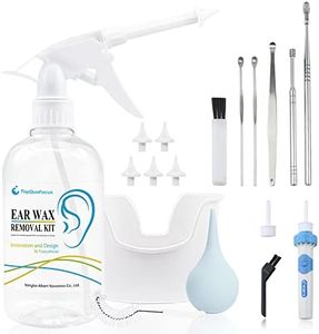 TopQuaFocus Ear Cleaner Earwax Removal Kit, Electric Earwax Cleaner Earwax Remover Irrigation Tool, 16.9oz Ear Washer Bottle 6pcs Ear Pick for Adults & Kids Cleaning(Clear)