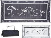 Ming's Mark GH8181 Stylish Camping Galloping Horses Patio Mat - 8' x 18', Black/White (Reversible)