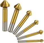 Tonsiki 6 PCS 90 Degree 3 Flute HSS Countersink Cutter Titanium Nitride Coated Chamfer Cutter End Mill Drill Bits Cutting Tool Set