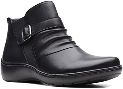 Clarks Women's Cora Rouched Ankle Boot, Black Leather, 9